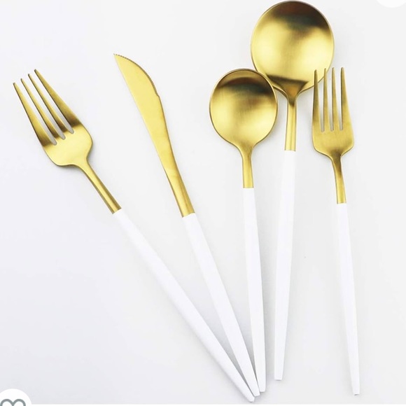 Modern Flatware 27 pieces Gold & White Utensils Stainless Steel Matte White - Picture 5 of 9